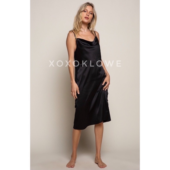 POL Black Cowl Neck Satin Midi Slip Dress - Picture 3 of 13